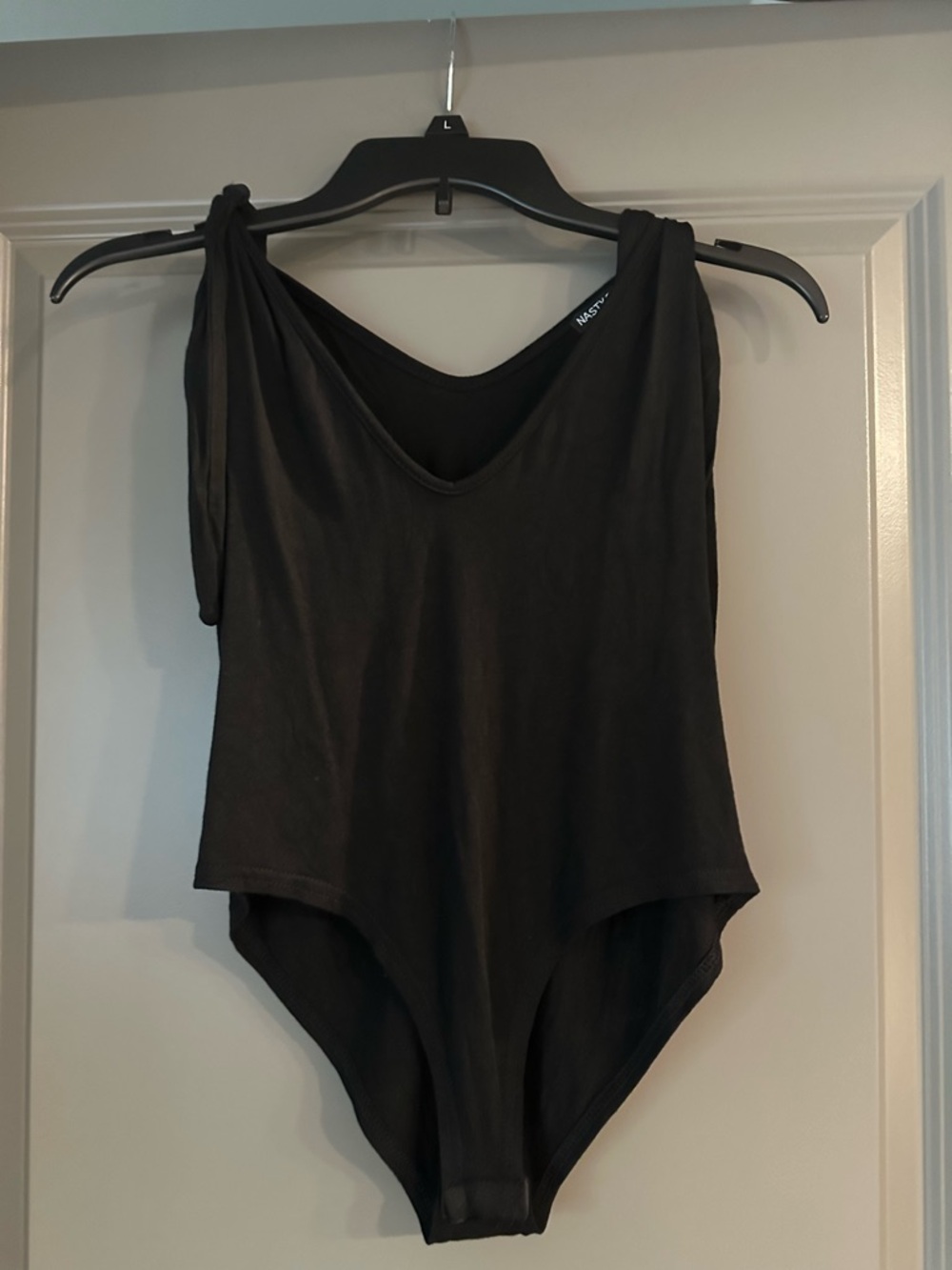 Nastygal Black Bodysuit with shoulder ties and snap bottom